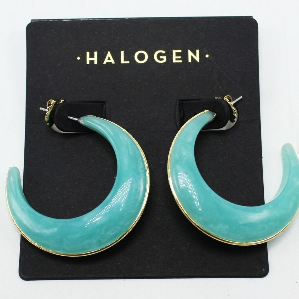 Seafoam Earrings Halogen by Nordstrom Aqua Green Semi Hoops NWT NOC Mint M585 - Picture 2 of 2
